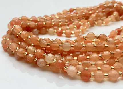 5x6mm Faceted Energy Prism Cut Aventurine Gemstone Genuine Double Terminated Points Orange Pink Color 15.5 Inches 54 Pieces #3586