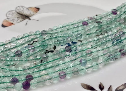 4mm AAA Micro Faceted Round Translucent Multi Color Fluorite Beads Genuine Teal Blue Green Purple Fluorite Gemstone 15.5 Inches Strand #3611