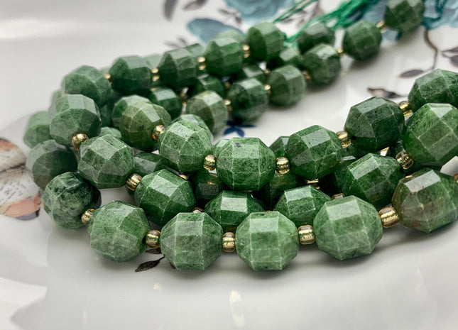 9x10mm AAA Half Strand Faceted Energy Prism Cut Diopside Gemstone Genuine Double Terminated Points Natural Green Diopside 16 Pieces #3613