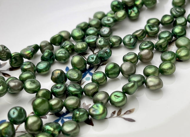 7-8 mm Olive Green Color Keshi Nugget Freshwater Pearl Beads Top Drilled Rare Keshi Nugget Pearl #P1560