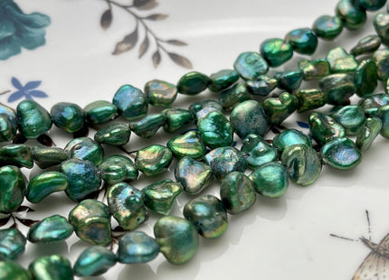 8-9 mm Green Color Keshi Nugget Freshwater Pearl Beads Center Drilled Very Rare High Luster Keshi Nugget Pearl #P1562