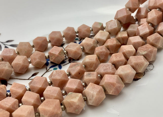 7mm 8mm 9mm Half Strand Faceted Tumble Prism Cut Rhodocrosite Gemstone Genuine Natural Peach Pink Rhodocrosite Beads 8 inches Strand #3717