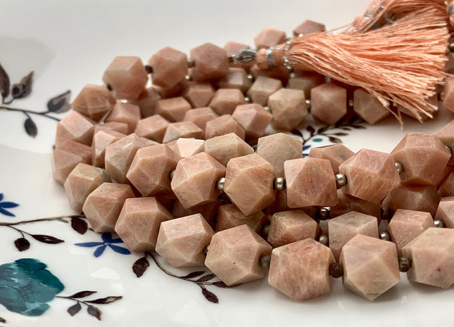 7mm 8mm 9mm Half Strand Faceted Tumble Prism Cut Rhodocrosite Gemstone Genuine Natural Peach Pink Rhodocrosite Beads 8 inches Strand #3717