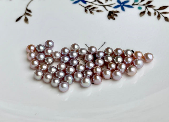 Two Pieces AAA 4.5-5mm High Luster Undrilled/Half Drilled/Through Drilled Tiny Freshwater Pearls Genuine Natural Mauve Pink Pearl #P1514