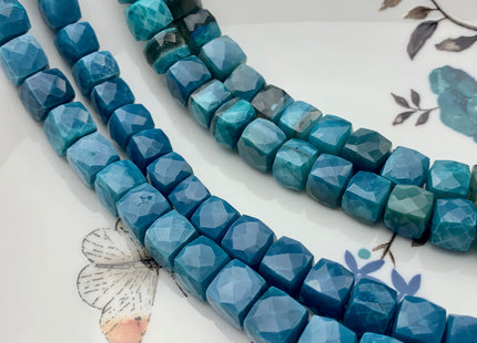 7mm 8mm 9mm Half Strand Faceted Cube Dice Shape Neon Blue Opal Beads Genuine Quality Diamond Cut Natural Color Gemstone Beads #3724
