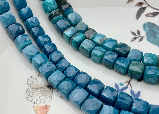 7mm 8mm 9mm Half Strand Faceted Cube Dice Shape Neon Blue Opal Beads Genuine Quality Diamond Cut Natural Color Gemstone Beads #3724