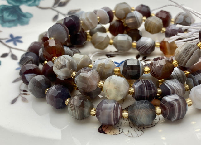 9x10mm 11x12mm AAA Half Strand Faceted Energy Prism Cut Botswana Agate Genuine Double Terminated Points Natural White Gray Agate Beads #3603