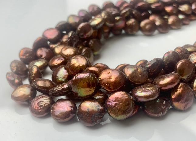 9-10 mm Copper Brown Color Flat Coin Freshwater Pearl Beads Genuine Cultured Freshwater Coin Pearls 40 Pieces #423