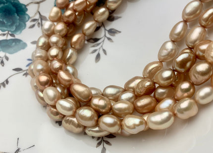 8-8.5 x 11 mm AAA Light Champagne Rice Nugget Freshwater Pearl Beads Genuine Freshwater Pearl Nuggets High Luster Champagne Pearl #1171