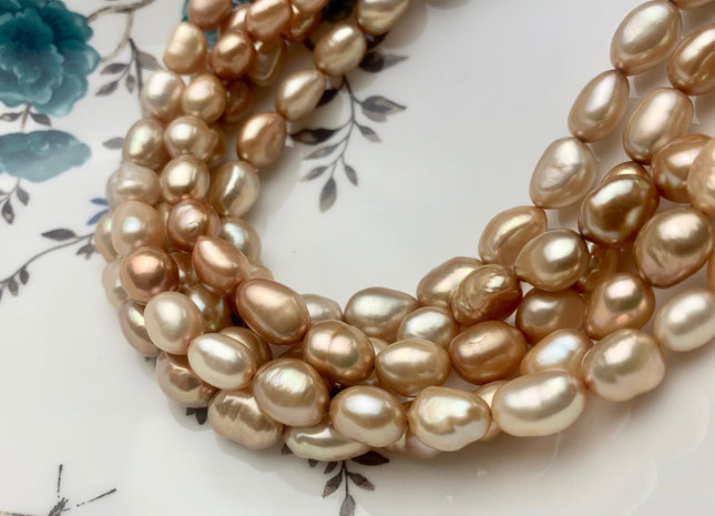 8-8.5 x 11 mm AAA Light Champagne Rice Nugget Freshwater Pearl Beads Genuine Freshwater Pearl Nuggets High Luster Champagne Pearl #1171
