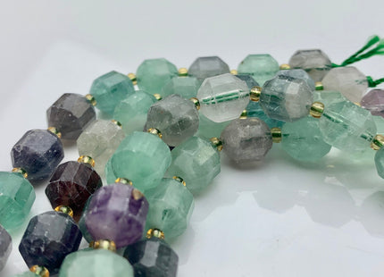 9x10mm AAA Half Strand Faceted Energy Prism Cut Fluorite Gemstone Genuine Double Terminated Points Natural Green Purple Gemstone Bead #3596