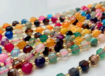 5x6mm Faceted Energy Prism Cut Agate Gemstone Genuine Double Terminated Points Mixed Color 15.5 Inches 47 Pieces #3618