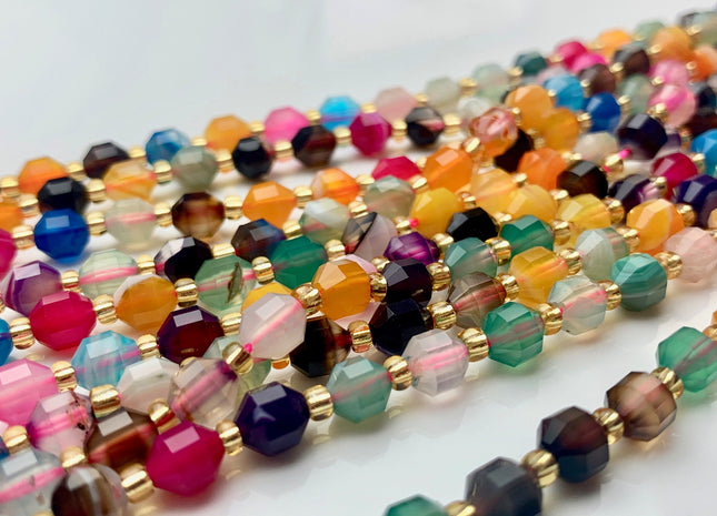 5x6mm Faceted Energy Prism Cut Agate Gemstone Genuine Double Terminated Points Mixed Color 15.5 Inches 47 Pieces #3618