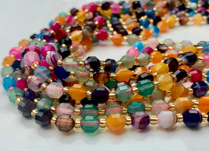 5x6mm Faceted Energy Prism Cut Agate Gemstone Genuine Double Terminated Points Mixed Color 15.5 Inches 47 Pieces #3618