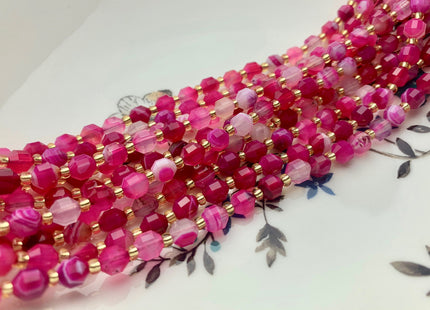 5x6mm Faceted Energy Prism Cut Pink Lace Agate Gemstone Genuine Double Terminated Points Multi Pink Color 15.5 Inches 50 Pieces #3620