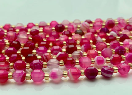 5x6mm Faceted Energy Prism Cut Pink Lace Agate Gemstone Genuine Double Terminated Points Multi Pink Color 15.5 Inches 50 Pieces #3620