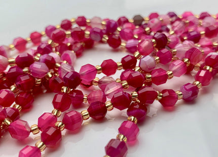 5x6mm Faceted Energy Prism Cut Pink Lace Agate Gemstone Genuine Double Terminated Points Multi Pink Color 15.5 Inches 50 Pieces #3620