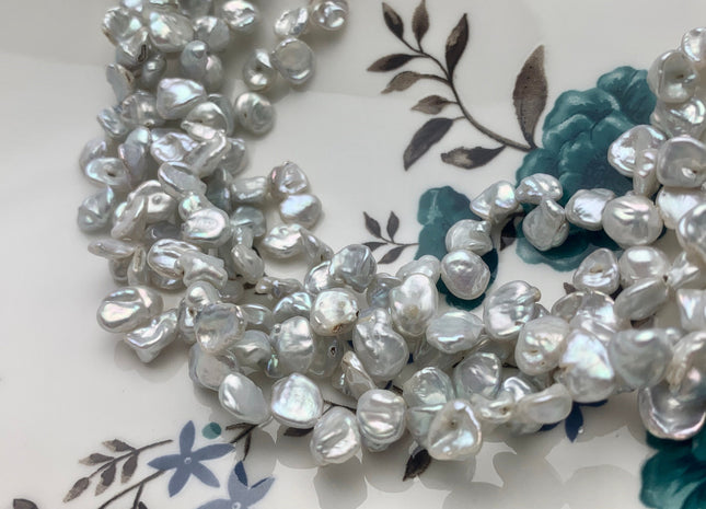 6x8 mm Natural Silver White Keshi Freshwater Pearl Beads Top Drilled Genuine Natural White Dancing Keshi Pearls #P1450