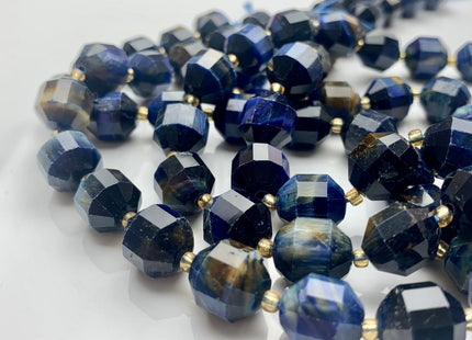 11x12mm AAA Half Strand Faceted Energy Prism Cut Blue Lapis Color Tiger Eyes Gemstone Genuine Double Terminated Points Shape 14 Pieces #3636