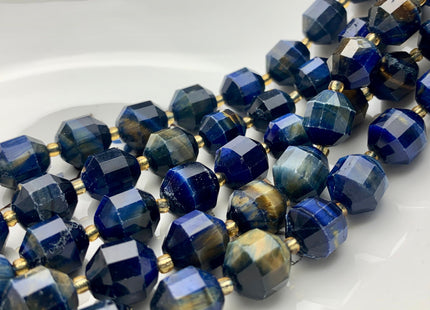 11x12mm AAA Half Strand Faceted Energy Prism Cut Blue Lapis Color Tiger Eyes Gemstone Genuine Double Terminated Points Shape 14 Pieces #3636
