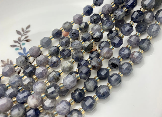 7x8mm Half Strand Faceted Energy Prism Cut Iolite Gemstone Genuine Double Terminated Points Natural Gray Blue Color Lolite 20 Pieces #3635