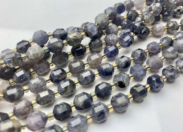 7x8mm Half Strand Faceted Energy Prism Cut Iolite Gemstone Genuine Double Terminated Points Natural Gray Blue Color Lolite 20 Pieces #3635