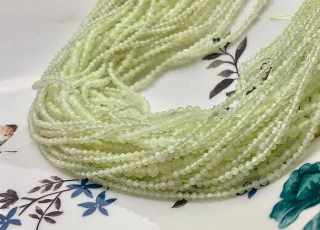 2mm 3mm 4mm Faceted Round Lemon Jade Gemstone Beads Gemmy Yellow Green Color Jade Small Tiny Beads 15.5 Inches Strand #3643