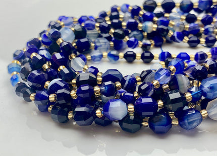 5x6mm 7x8mm Faceted Energy Prism Cut Electrical Blue Agate Gemstone Genuine Double Terminated Points Blue Line Agate 15.5 Inches #3632