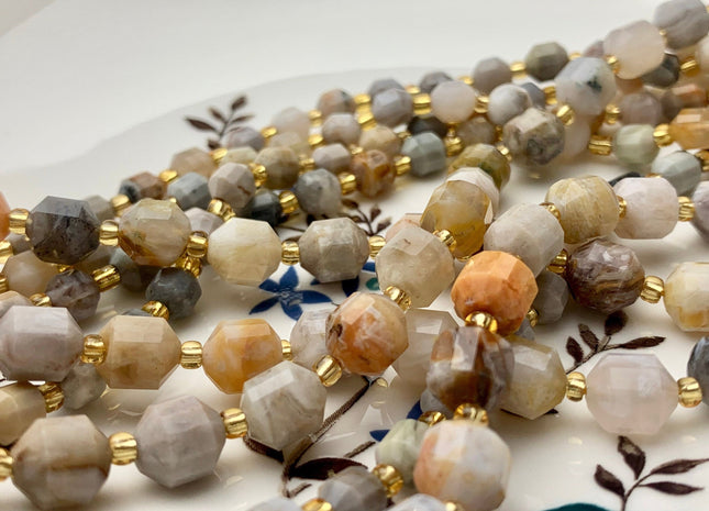 5x6mm 7x8mm Faceted Energy Prism Cut Bamboo Agate Gemstone Genuine Double Terminated Points Natural Creamy Yellow Agate 15.5 Inches #3631