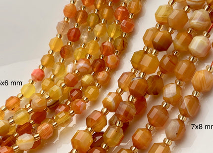 5x6mm 7x8mm Faceted Energy Prism Cut Orange Red Agate Gemstone Genuine Double Terminated Points Orange Red Line Agate 15.5 Inches #3634