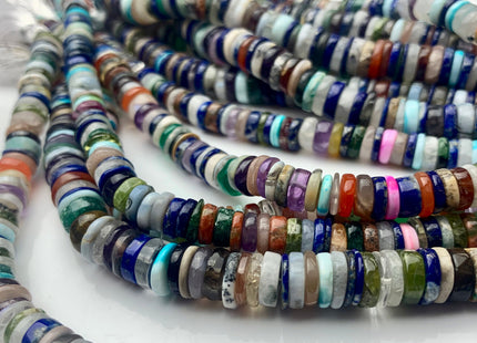6mm 7mm 8mm 9mm AAA Natural Mixed Amethyst Lapis Chalcedony Emerald Green Garnet Black Tourmaline Moonstone Opal Heishi Beads 8 Inches #3754