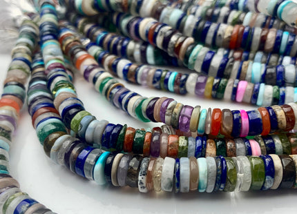 6mm 7mm 8mm 9mm AAA Natural Mixed Amethyst Lapis Chalcedony Emerald Green Garnet Black Tourmaline Moonstone Opal Heishi Beads 8 Inches #3754