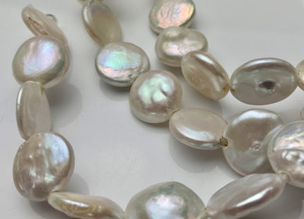 15 mm AAA Half Strand Natural White Large Hole Thick Coin Freshwater Pearl Hole Size 2.1 mm Genuine Large Hole Coin Pearl 13 Pieces #P1463