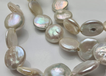 15 mm AAA Half Strand Natural White Large Hole Thick Coin Freshwater Pearl Hole Size 2.1 mm Genuine Large Hole Coin Pearl 13 Pieces #P1463
