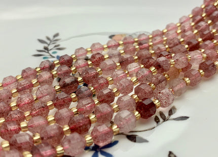 5x6mm Faceted Energy Prism Cut Strawberry Quartz Gemstone Genuine Double Terminated Points Natural Pink Quartz 15.5 Inches 47 Pieces #3649