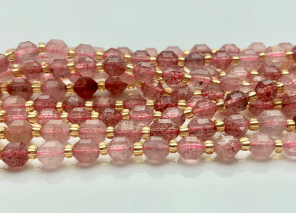 5x6mm Faceted Energy Prism Cut Strawberry Quartz Gemstone Genuine Double Terminated Points Natural Pink Quartz 15.5 Inches 47 Pieces #3649