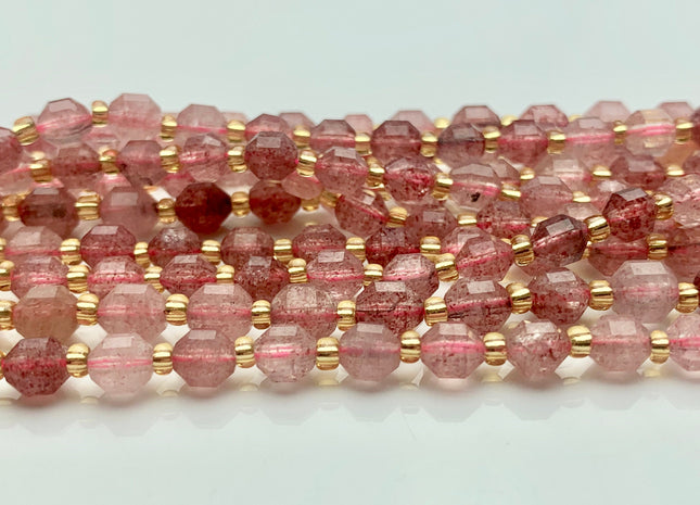 5x6mm Faceted Energy Prism Cut Strawberry Quartz Gemstone Genuine Double Terminated Points Natural Pink Quartz 15.5 Inches 47 Pieces #3649