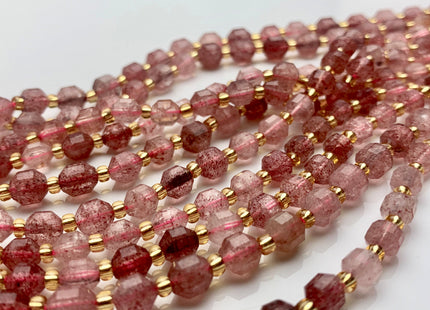 5x6mm Faceted Energy Prism Cut Strawberry Quartz Gemstone Genuine Double Terminated Points Natural Pink Quartz 15.5 Inches 47 Pieces #3649