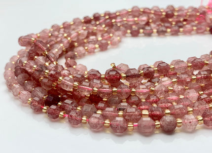 5x6mm Faceted Energy Prism Cut Strawberry Quartz Gemstone Genuine Double Terminated Points Natural Pink Quartz 15.5 Inches 47 Pieces #3649