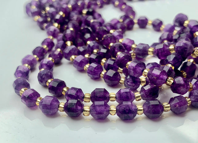 5x6mm Faceted Energy Prism Cut Amethyst Gemstone Genuine Double Terminated Points Natural Purple Amethyst Beads 15.5 Inches 48 Pieces #3645