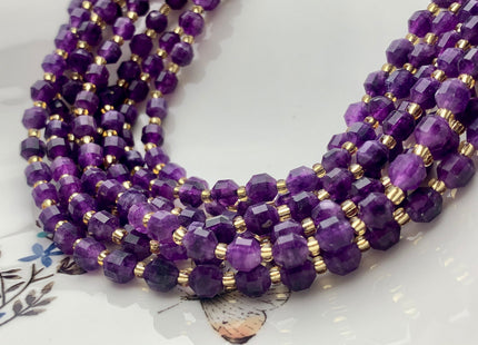 5x6mm Faceted Energy Prism Cut Amethyst Gemstone Genuine Double Terminated Points Natural Purple Amethyst Beads 15.5 Inches 48 Pieces #3645