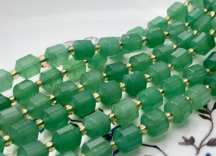 5x6mm 7x8mm Faceted Energy Prism Cut Green Aventurine Gemstone Beads Double Point Beads 15.5 Inches #3648