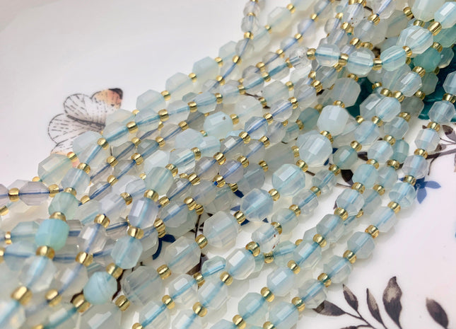 5x6mm 7x8mm AAA Faceted Energy Prism Cut Blue Chalcedony Gemstone Genuine Double Terminated Points Aqua Blue Lace Agate Beads #3628