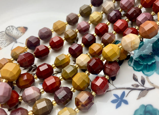 9x10mm Half Strand Faceted Energy Prism Cut Mookaite Gemstone Genuine Double Terminated Points Yellow Red Brown Jasper Beads 16 Pieces #3626