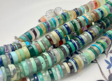 7mm 8mm 9mm AAA 100% All Natural Mixed Amethyst Lapis Chalcedony Emerald Green Garnet Turquoise Jade Malachite Heishi Beads 8 Inches #3751