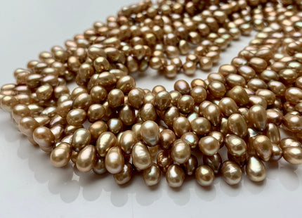 5x7mm AAA Top Drilled Champagne Color Rice/Oval Freshwater Pearl Beads Genuine Dancing Cultured Freshwater Pearls #P1509