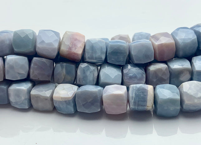 6-8mm Half Strand Faceted Cube Dice Shape Multi Lavender Opal Beads Genuine Diamond Cut Light Gray Purple Pink Opal Beads 8 Inches #3761
