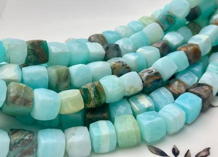 8-10mm AAA Half Strand Faceted Cube Dice Shape Multi Green Blue Opal Beads Genuine Diamond Cut Amazonite Green And Brown Color Opal #3756