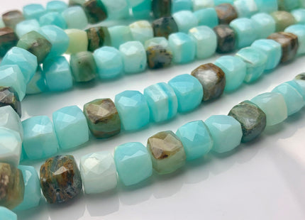 8-10mm AAA Half Strand Faceted Cube Dice Shape Multi Green Blue Opal Beads Genuine Diamond Cut Amazonite Green And Brown Color Opal #3756