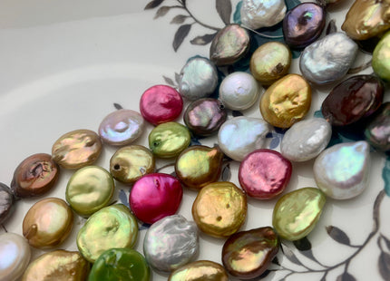 12 mm Mixed Color Coin Freshwater Pearl Beads Genuine Mixed White Pink Gray Gold Bronze Copper Green Brown Coin Pearl 31 Pieces #P1586